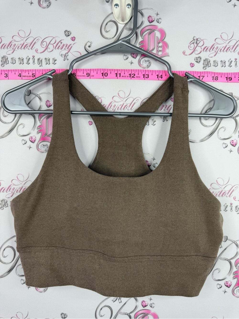 Commense sports bra brown Racerback Stretch Crop Sports Bra